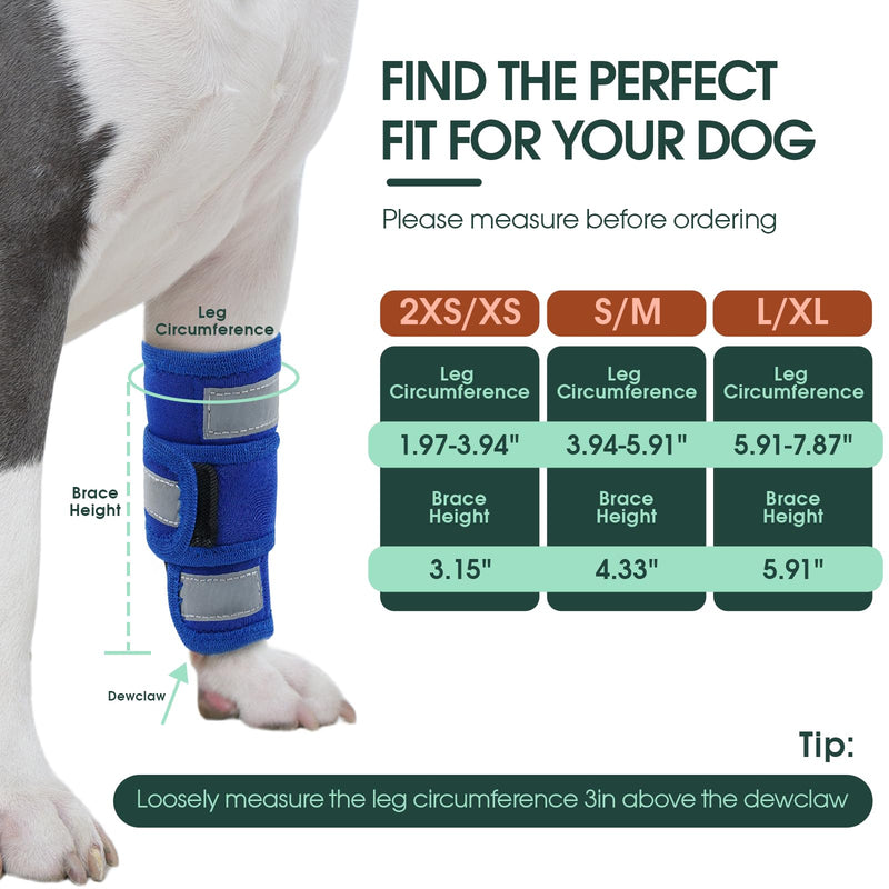 Kuoser Dog Front Leg Brace, Adjustable Dog Elbow Brace with Reflective Strip, Compression Dogs Leg Sleeve to Stop Licking, Carpal Wrist Support Elbow Pads for Dogs Arthritis, Sprain, Injury Recovery Healing Blue L/XL