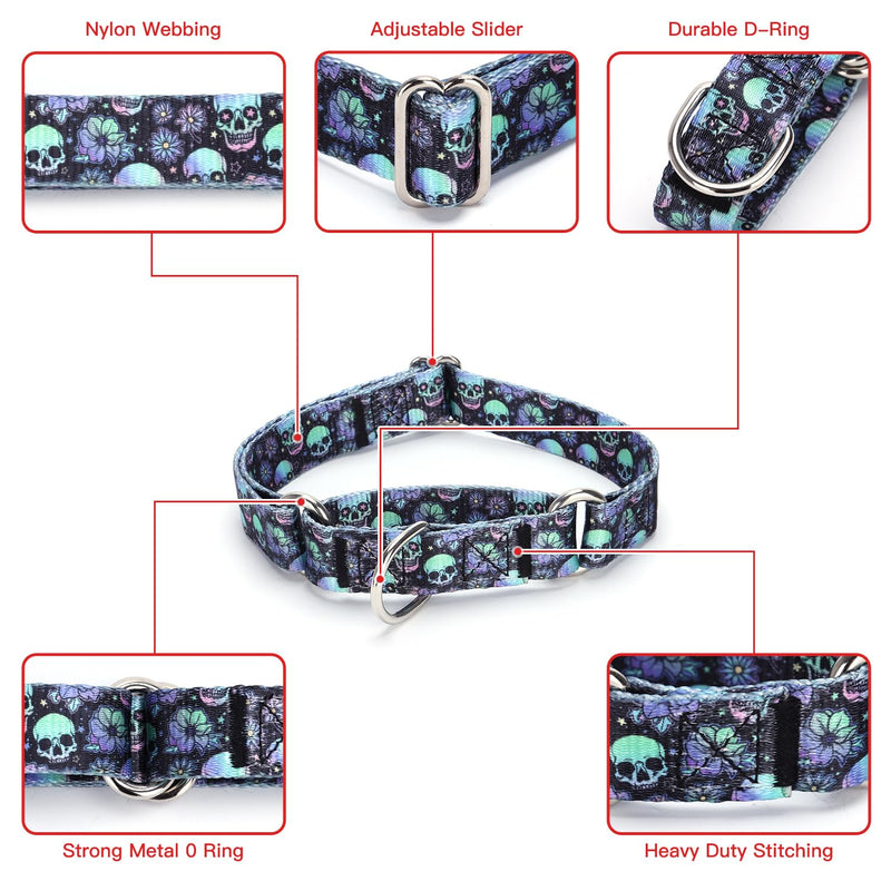 Martingale Dog Collars - Flower Multicolor Cute Patterns, Adjustable Nylon Training Dog Collar Suitable for Boy and Girl Dogs Medium Large Dogs (M, Blue2) M