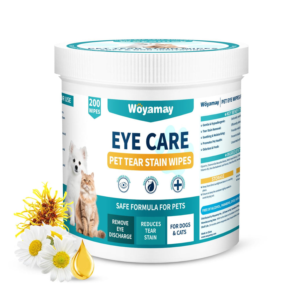 Eye Wipes for Dogs & Cats - 200 Count Cat Dog Eye Wipes Tear Stain Remover, Presoaked & Textured Eye & Face Wipes, Extra Large Eye Wipes Gently Remove Eye Debris, Discharge, Mucus Secretions