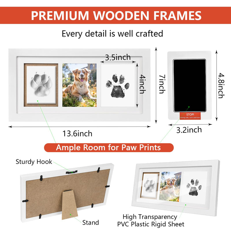 Dog Paw Print Kit Keepsake, Pet Paw Print Impression Kit with No Toxic Clay and No Mess Ink Pad, Wood Dog Memorial Picture Frame, Dog Memorial Gifts for Dog Lovers White - PawsPlanet Australia
