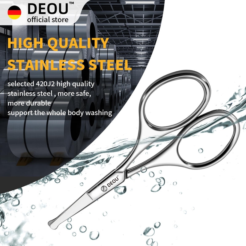 DEOU Silver Stainless Steel Round Nose Safety Scissors - Compact Facial Hair Trimming Tool for Men's Nose, Eyelashes, Eyebrows, Beard & Pet Grooming - PawsPlanet Australia