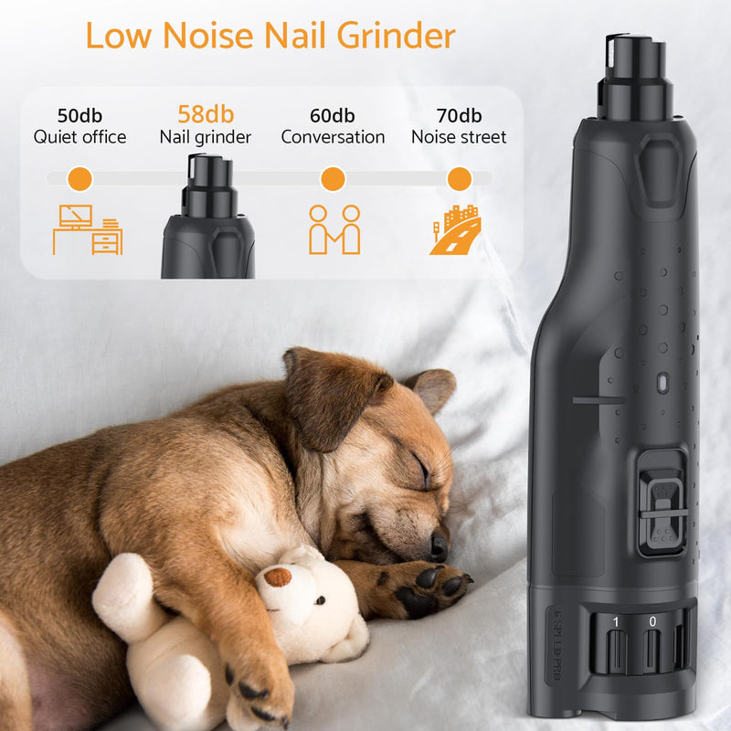 Rechargeable Dog Nail Grinder with 2 LED Lights Quiet 6 Speed Electric Nail Trimmer,Dust Cap,and 3 Grinding Ports for Large,Medium Small Dogs - PawsPlanet Australia