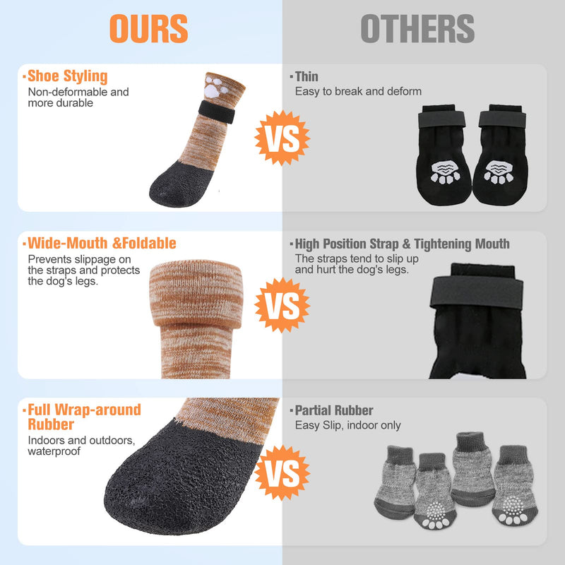 BEAUTYZOO Anti Slip Dog Socks Boots, Dog Shoes for Hot/Cold Pavement Snow Rain Days,Waterproof Grip Dog Booties Paw Protector for Hardwood Floor, Prevent Licking for Small Medium Large Senior Old Dogs Khaki XX-Large - PawsPlanet Australia