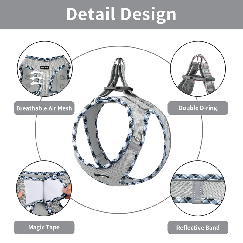 AMTOR Small Dog Harness with Leash Set, No Escape Easy Walk Puppy Harnesses for Training Walking, Step-in Reflective Soft Dogs Vest for XS S Medium Extra-Small Large Sized Dog(Grey) - PawsPlanet Australia