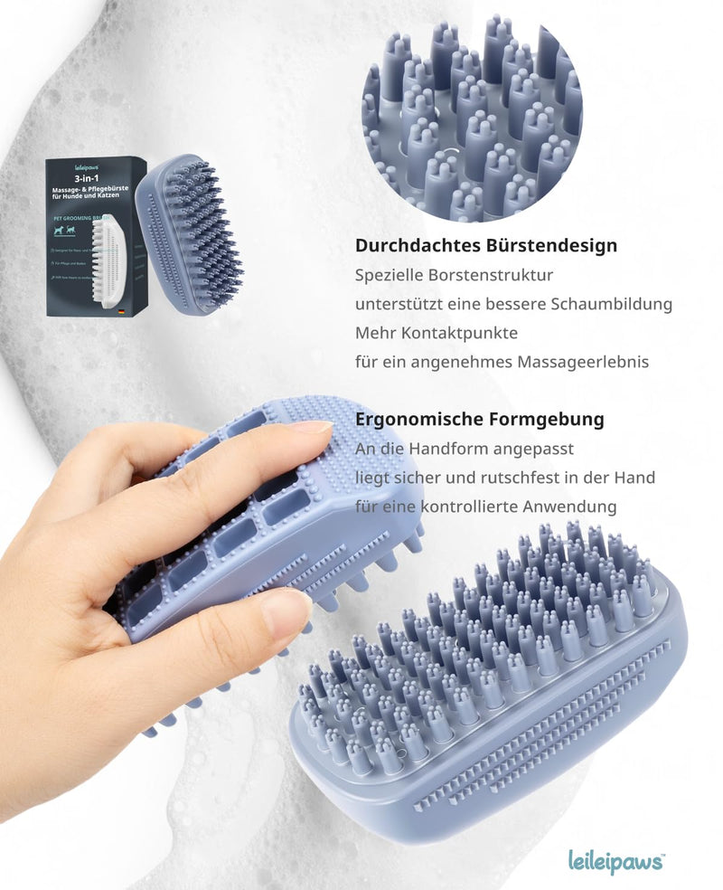 Bath Brush & Rubber Curry for Dogs & Cats - Mouse Shaped Silicone Washing Brush with Non-Slip Sides | Sturdy Handle When Bathing | Massage & Removes Loose Top Coat