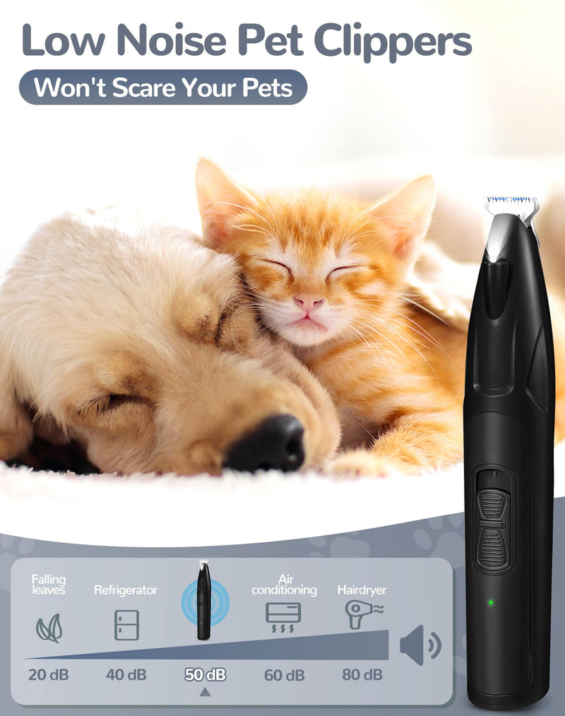 Dog Clippers for Grooming, 2 Speed Dog Paw Trimmer with LED Light, Rechargeable Low Noise Pet Shaver for Trimming Dogs Cats Hair Around Paws, Eyes, Ears, Face, Rump (Black) Black - PawsPlanet Australia
