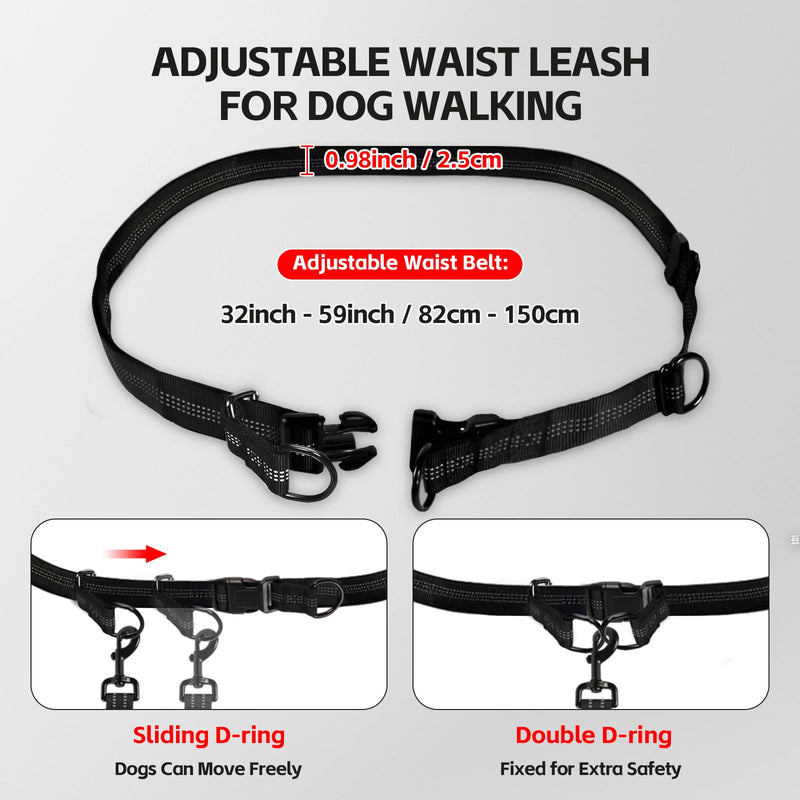 Hands Free Dog Leash with Waist Belt & Large Pouch, Waist Leash for Dog Walking, Running, Hiking & Jogging, Reflective Dual Padded Handles, Ideal for Medium/Large Dogs (30-120lbs) For 1 Dog - PawsPlanet Australia