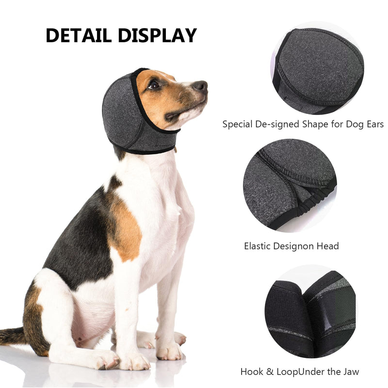 NACOCO Dog Calming Hoodie - No Shake Water Resistant Ear Wraps for Dogs Anxiety Relief & Noise Protection Dog Head Wrap Pet Ear Cover Muffs for Swim Bathing Hematoma(Dark Grey, L) Dark Grey - PawsPlanet Australia