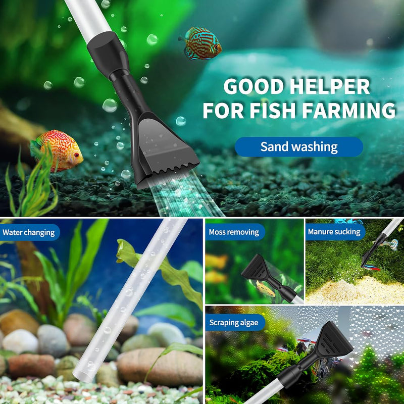 Aquarium Gravel Cleaner, Quick Water Changer, Gravel Vacuum for Aquarium with Air-Pressing Button, Fish Tank Vacuum Gravel Cleaner Kit for Water Changing Sand Washing with Fish Tank Cleaning Brush Black / Clear - PawsPlanet Australia