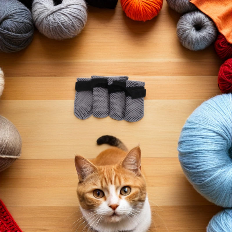 PRETYZOOM 4-Pack Adjustable Polyester Cat Socks for Claw Protection - Safe and Breathable Paw Protection During Bathing and Injections
