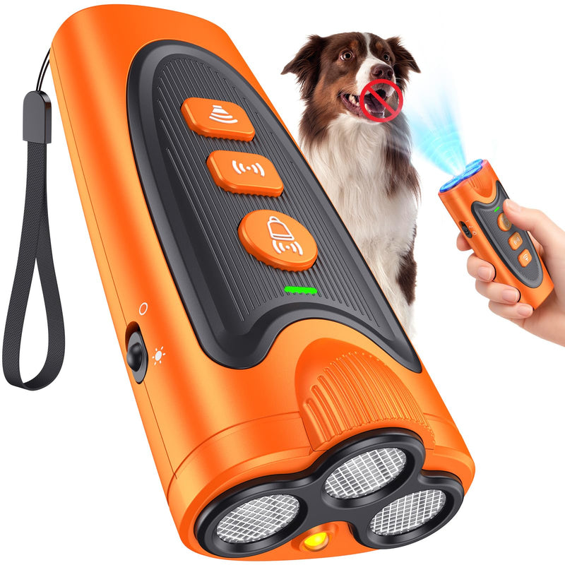 Dog Bark Deterrent Device – 3X Ultrasonic Anti Barking for Dogs, 6 Training Modes & 23FT Range, Rechargeable, Humane No-Shock Dog Training Tool for Stopping Neighbors Dogs Barks Indoor Outdoor Use Orange