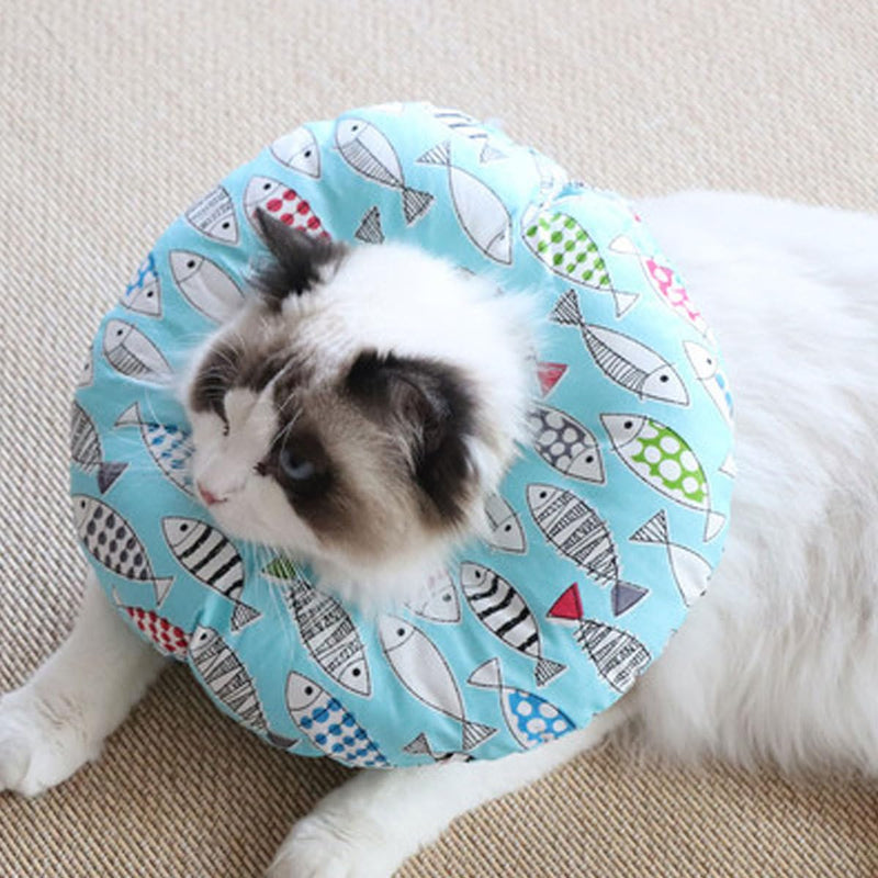 Cabilock Pet Protective Collar with Fish Pattern, Soft PP Cotton Dog Collar, Anti-Bite and Licking Protection for Recovery and Sterilization in Cats and Pets