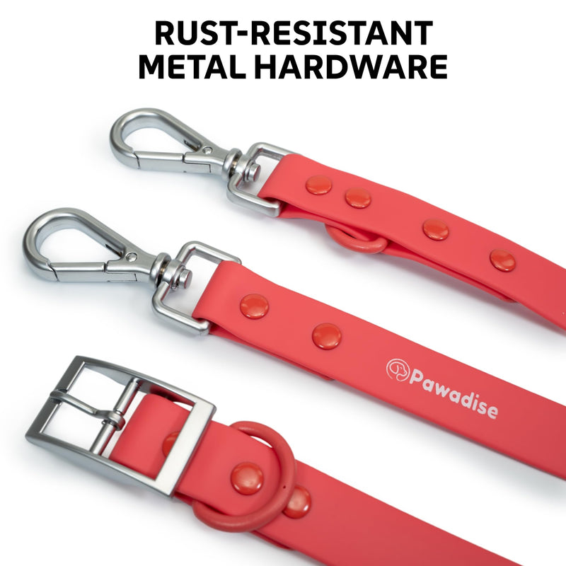 Collar & Leash Set – Adjustable, Waterproof, Dirt & Odor Resistant, Easy to Clean (Red Watermelon, Large) Red Watermelon