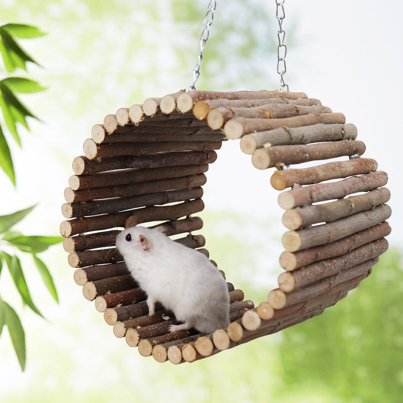 Bird Parrot Swing Toys, Hanging Bird Tree Caves, Natural Apple Wood Parrot Hammock, Bird Cage Accessories, Suitable for Little Bird Parakeets Cockatiels Lovebirds Hamster Rat (6.49" in Diameter) Small Metal Chains Style - PawsPlanet Australia
