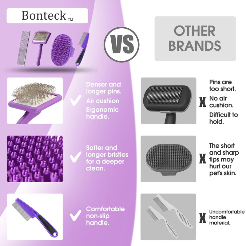 Dog Slicker Brush for Dogs Grooming Kit 4PCS | Large Dog Brush for Goldendoodles Poodles Doodles | Long Pin Haired Brush | Poodle Brushes and Comb (Purple) Purple - PawsPlanet Australia
