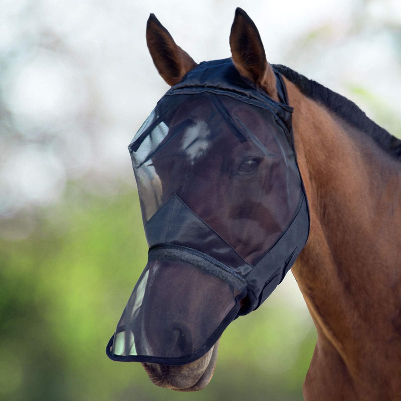 Harrison Howard CareMaster Horse Fly Mask Full Face No Ears Black Large Full Size Full (L) - PawsPlanet Australia