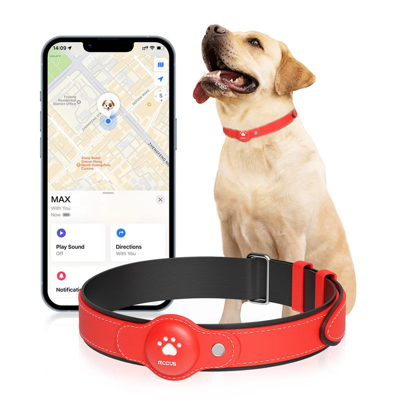 Modus GPS Tracker for Dogs, 2 in 1 Pet Tracking Smart Collar (Only iOS), Real-time Location Soft and Comfortable PU Dog Collar GPS Tracker,No Monthly Fee Tracking Tag for Your Puppy(Locator Included) Orange Gps Dog Tracker Collar