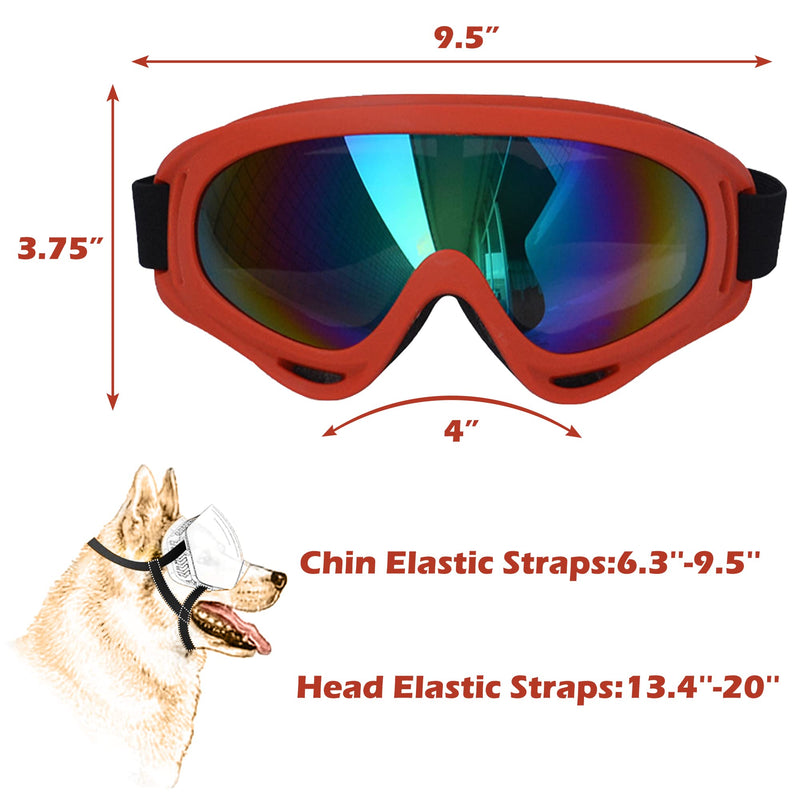Winproof Adjustable Strap Dog Sunglasses, UV Protection, Soft Goggles (Red Frame) Large Red Frame&Colorful Lens - PawsPlanet Australia