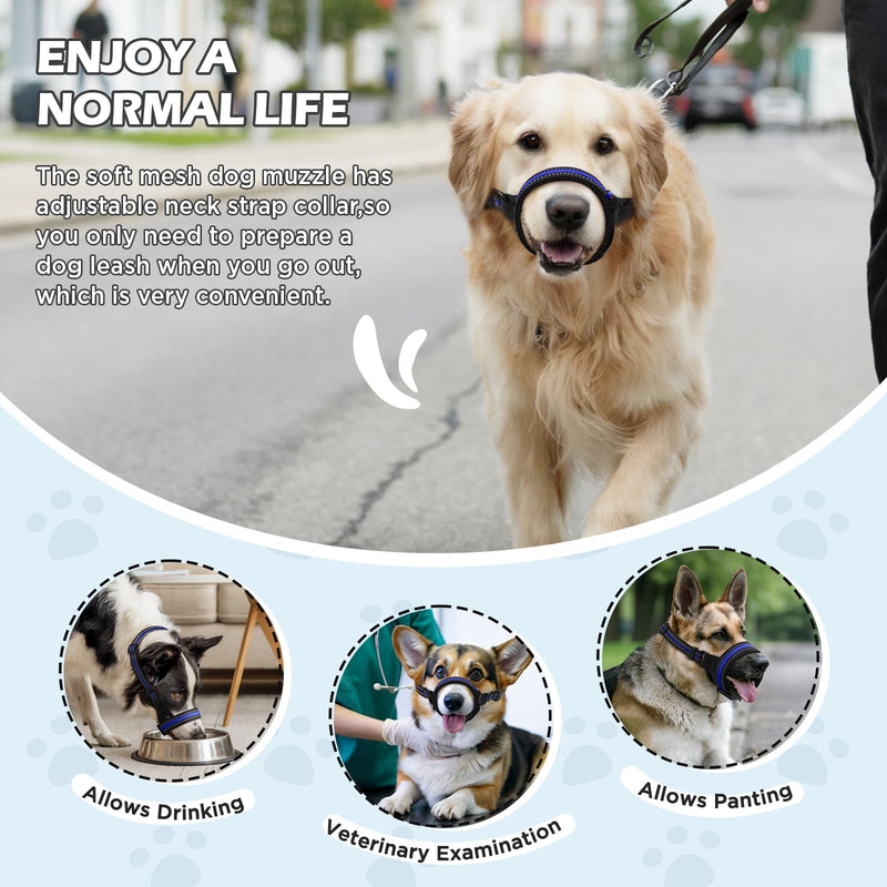 Dog Muzzle,Anti-Bite Adjustable Breathable Soft Muzzle for Small Medium Large Dogs - Vet Visits, Grooming & Training - Secure Fit, Lightweight Design,Allows Panting and Drinking Blue Line M - PawsPlanet Australia