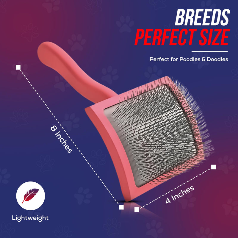 Mbala Curved Slicker Brush for Dogs – Professional Dog Brush for Shedding & Grooming, 30% More Pins, Ideal for Goldendoodles, Poodles & Long-Haired Dogs, Detangling & Deshedding, Large Coral