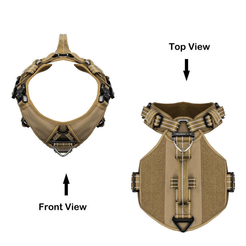 ICEFANG GN8 Tactical Dog Harness with 4X Metal Buckles for Medium Sized Dogs,Reflective in Training Walking K9 Vest,No-Pull Front Leash Clip,Adjustable Pet Harness (Brown, Medium (Pack of 1)) Medium (Pack of 1) Brown - PawsPlanet Australia