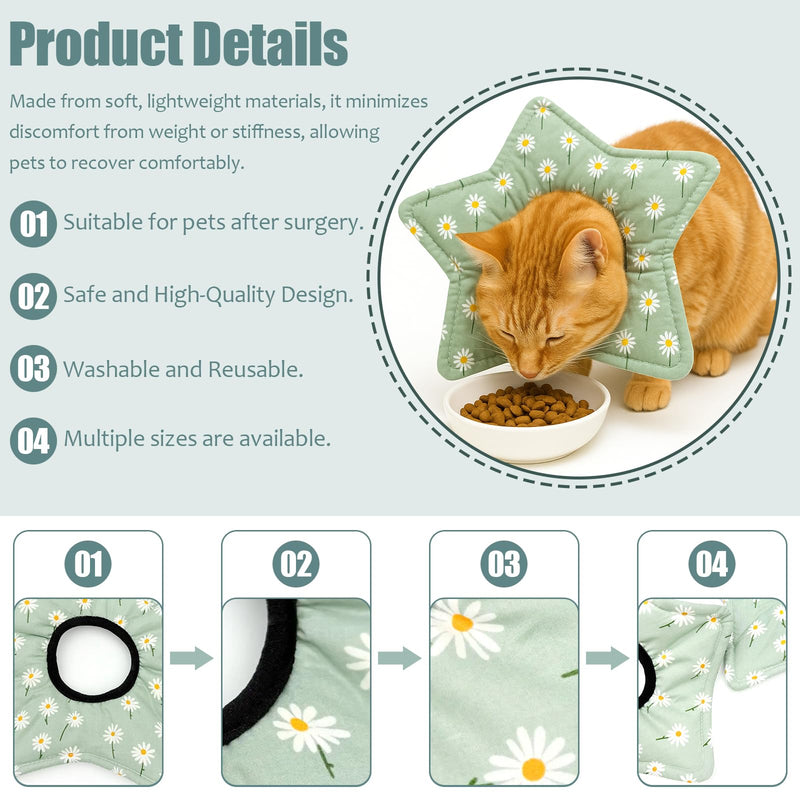 2 Pack Star Soft Cat Cone, Adjustable Floral Recovery Collar for Cats & Kittens, Comfortable Elizabethan E-Collar for After Surgery & Wound Healing（S） S
