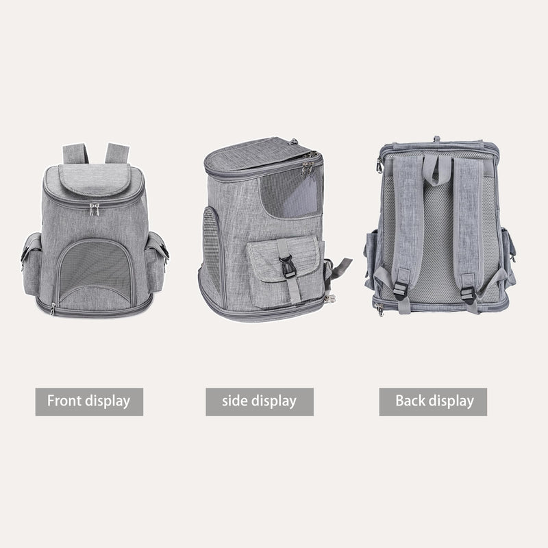 Foldable Cat Backpack Carrier - Dual-Sided Zipper & Magnetic Buckle, Breathable Mesh Pet Carrier with Adjustable Drawstring, Airline Approved Travel Backpack (Grey) - PawsPlanet Australia