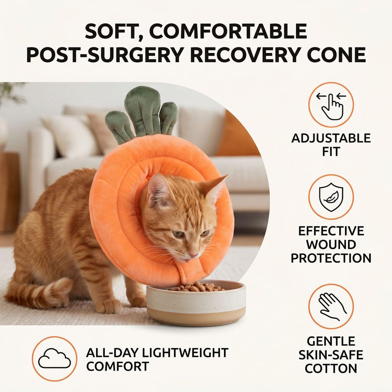 HEEPDD Soft Cotton Cat Collar, 28 x 27 cm, Adjustable, Prevents Licking, Post-Surgical Neck Collar for Kittens, Breathable Elizabethan Style Protective Collar. Orange Carrot
