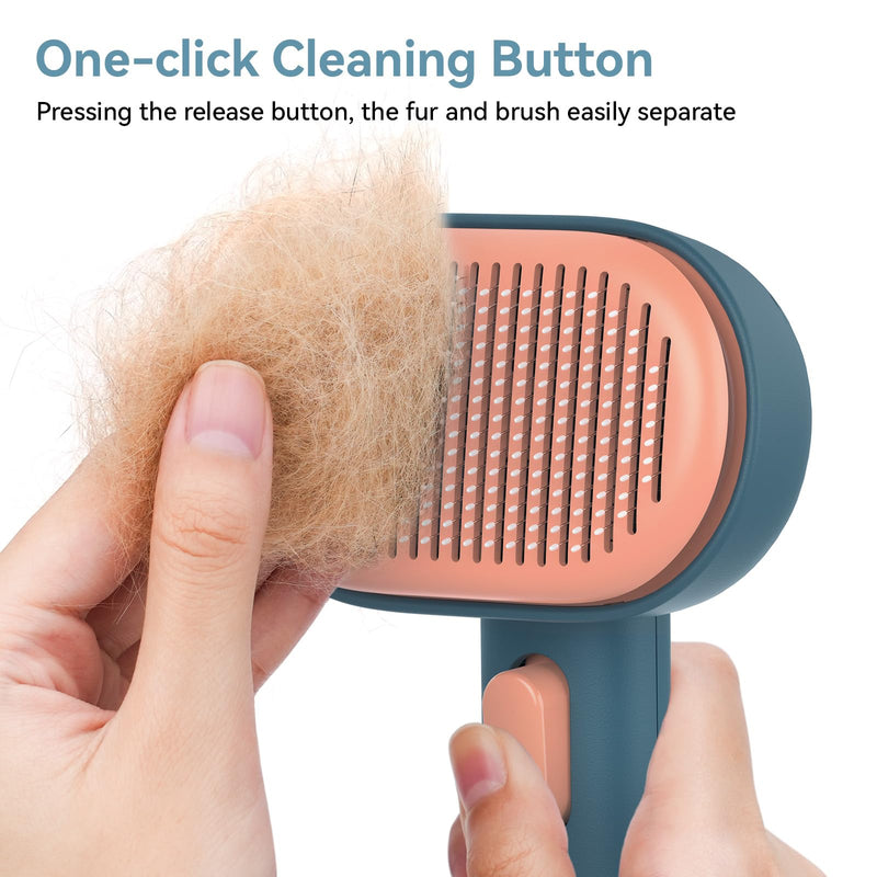 aumuca Cat Brush, Self Cleaning Pet Grooming Brush with Front Release Button, Cat Brushes for Grooming to Remove Loose Fur, Tangles & Dirt, Great for Long and Short Haired Cats Green - PawsPlanet Australia