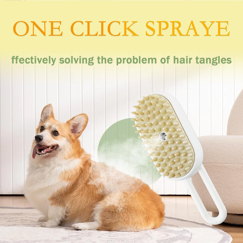 Cat Grooming Tool - Multifunctional 3 in 1 Silicone Brush for Shedding and Cleaning with Steam and Long Handle Long Handle White - PawsPlanet Australia