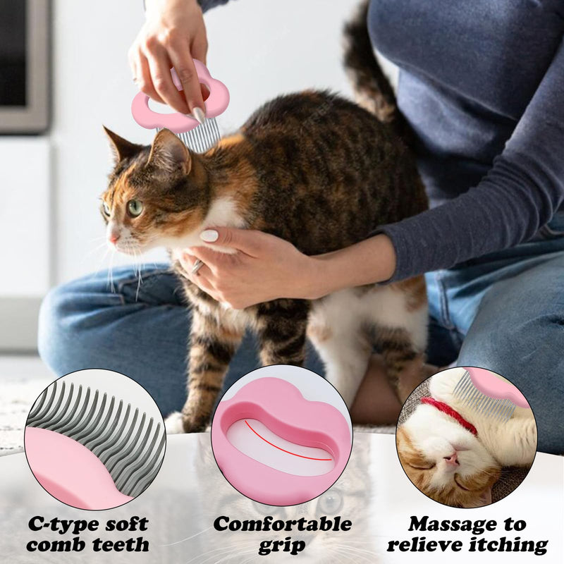 Cat Massage Comb, Cute Comfort Cat Shedding Brush with Elasticity Curved Comb Teeth for Reducing Knots, Relaxing Cat Deshedding Brush for Short Hair & Long Hair Pet Hair Remover (Cat,Blue) Cat,Blue - PawsPlanet Australia