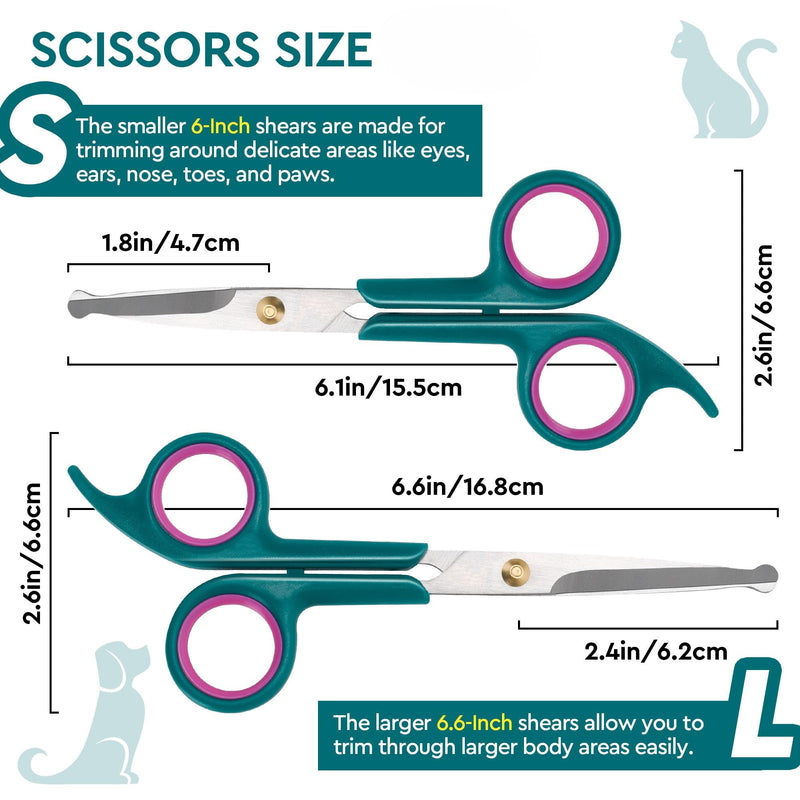 Pet Grooming Scissors Kit, Dog Grooming Shears with Stainless Steel Rounded Tip Blades for Safe Fur Trimming for Dog, Cat, Includes Pet Comb (Set of 3) Green 3 in 1 - PawsPlanet Australia