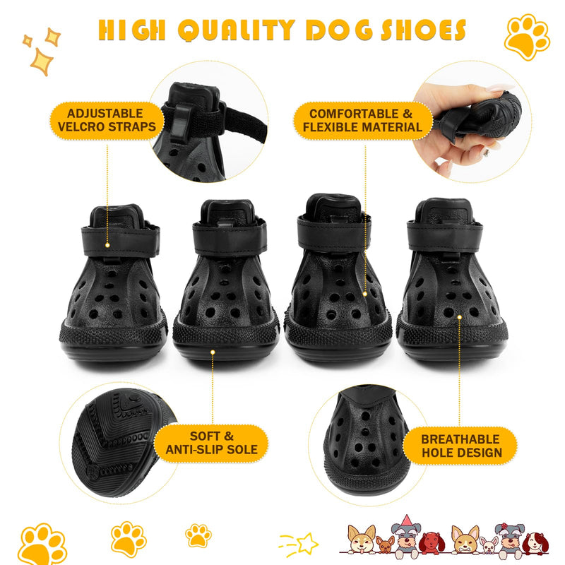 Dog Sandals, Breathable Dog Shoe for Hot Pavement, Anti-Slip & Paw Protectors Pet Shoes for Indoor/Outdoor Walking. Dog Boots for Small, Medium & Large Dogs (Black, 4PCS) Black 1.97"(L)x1.38"(W) - PawsPlanet Australia