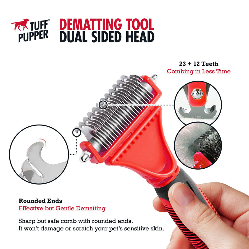 Tuff Pupper Dual Sided Dematting Comb | Convenient 12+23 Teeth Easily Removes Loose Fur Undercoat, Matting and Tangled Hair | Safe Comfortable Grooming Tool for Medium and Long Haired Cats Dogs Brush - PawsPlanet Australia