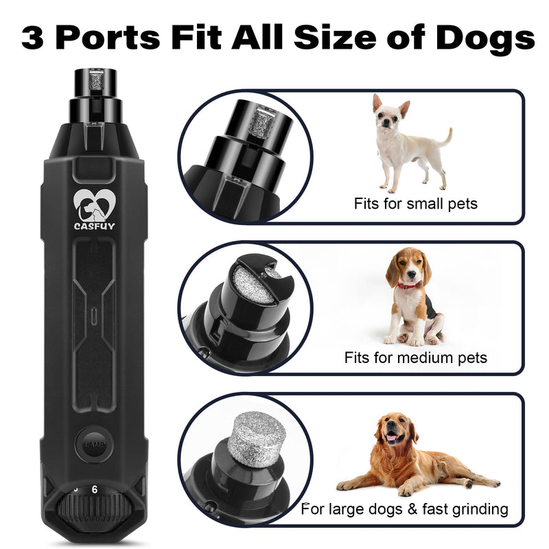 Casfuy 6-Speed Dog Nail Grinder - Newest Enhanced Pet Nail Grinder Super Quiet Electric Dog Nail Trimmer Rechargeable Painless Paws Grooming & Smoothing Tool for Large Medium Small Dogs (Grey) D-Grey