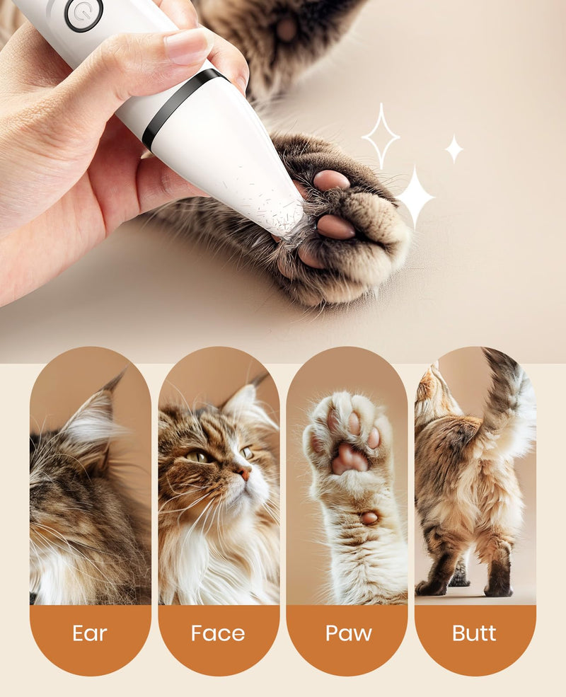 oneisall Quiet Cat Paw Trimmer, Cordless Cat Shaver, 3 in 1 Cat Hair Trimmer, Rechargeable Cat Clippers Pet Clippers for Cats, Cat Trimmer for Paws, Butt, Knotted, Dingleberry