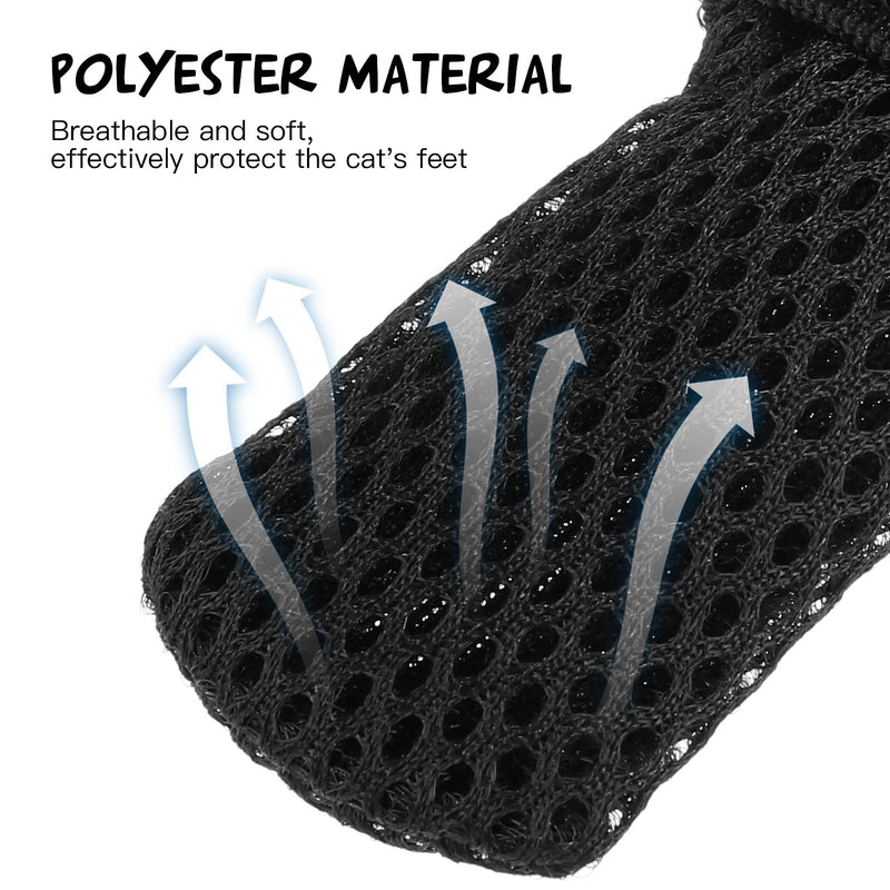 BESTOYARD 4-Pack Cat Claw Protection Shoes made of Polyester, Non-Slip and Adjustable Cat Paw Protection Socks for Safe Feeding and Medication Administration in Black
