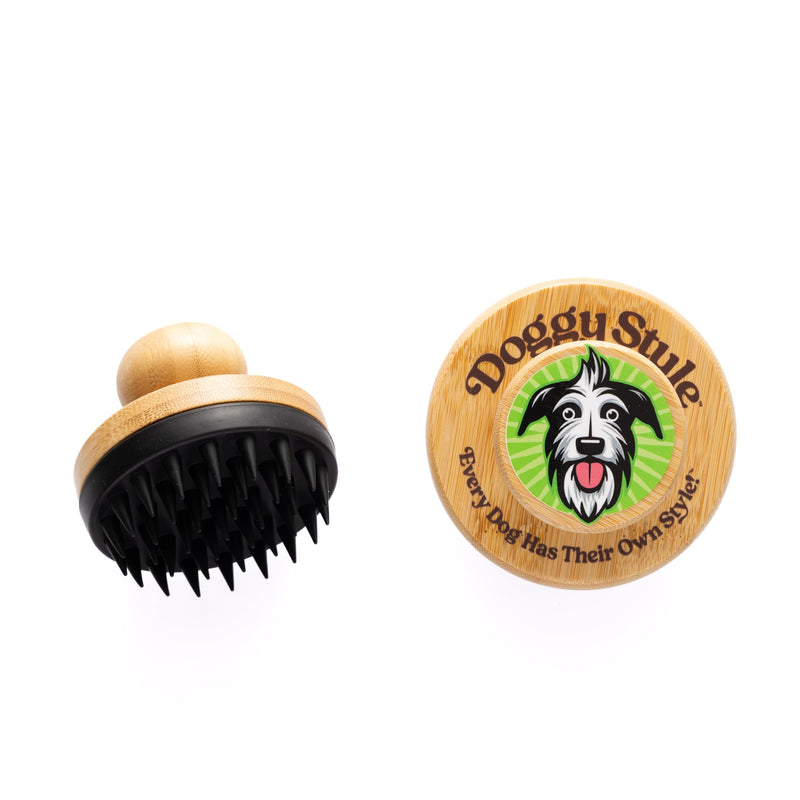 Doggy Style Small Dog Grooming Brush – Bamboo Bath Brush with Soft Silicone Bristles, Pet Scrubber for Shedding, Bathing & Massaging, Eco-Friendly Puppy Grooming Tool