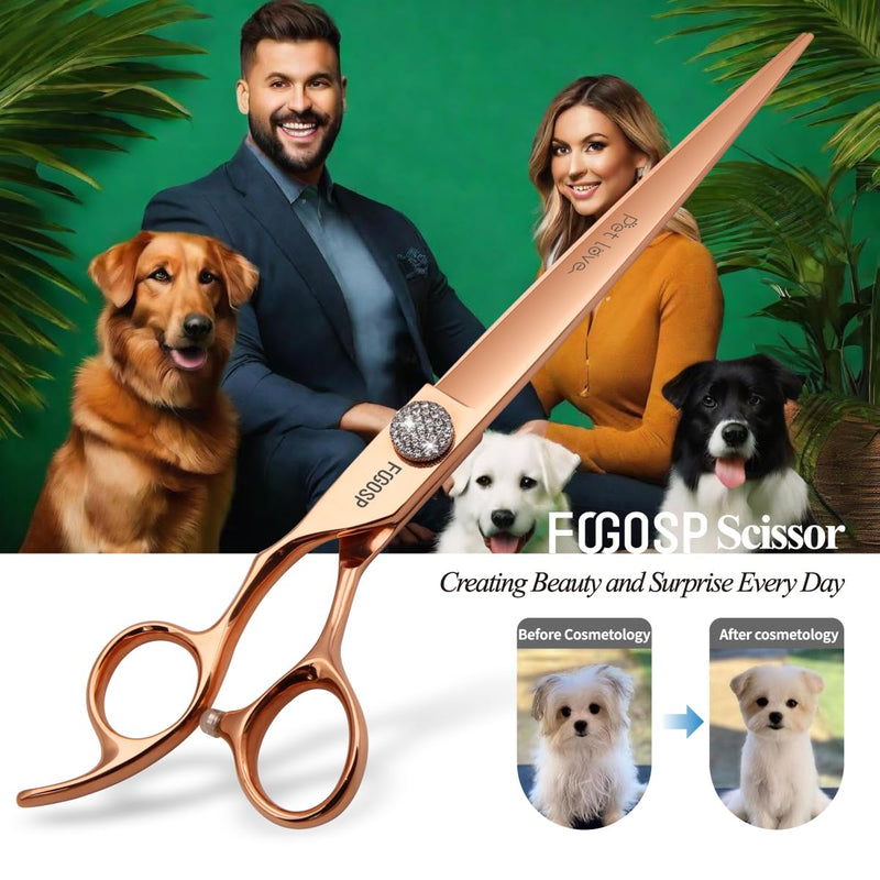 8'' Professional Left Handed Dog Grooming Scissors Straight Long Large Grooming Shears for Dogs Pet Rose Gold Titanium Japan 440C Right Handed Dog Hair Cutting Scissors for Poodle(8,Straight) 8.0‘’ Lefty Straigth 8 inch - PawsPlanet Australia