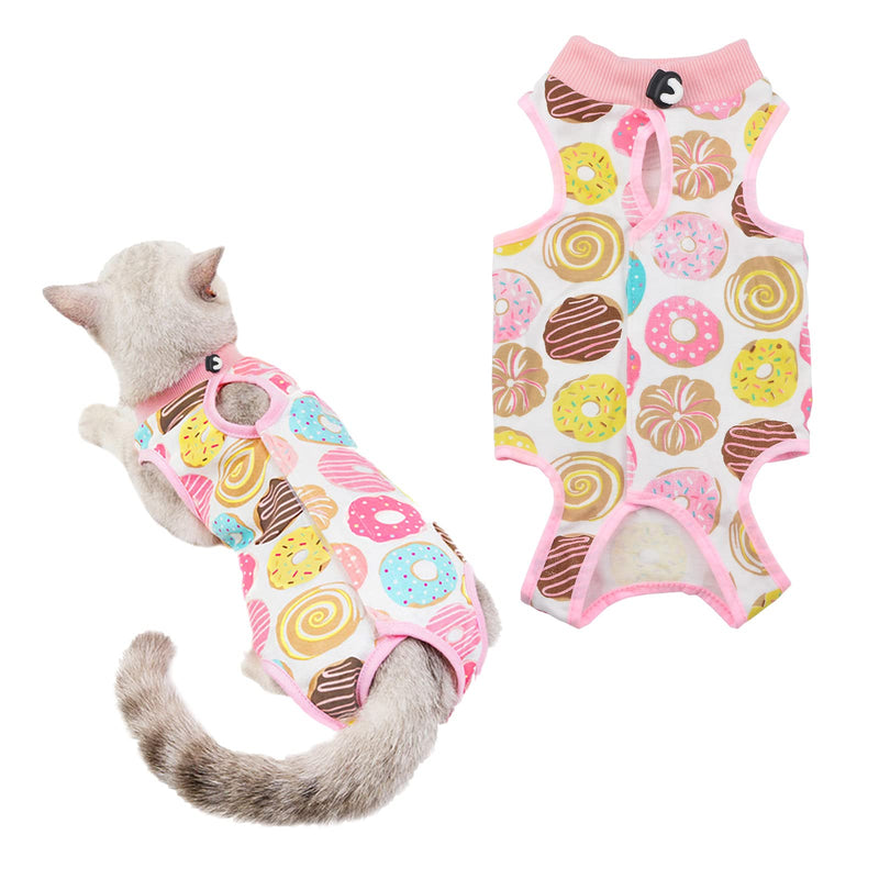 Cat Recovery Suit, 1 Pack Donut Pattern Cotton Cat Wound Surgery Recovery Suit Soft After Recovery Surgery for Small Cats and Dogs, M Donut with Drawstring Medium
