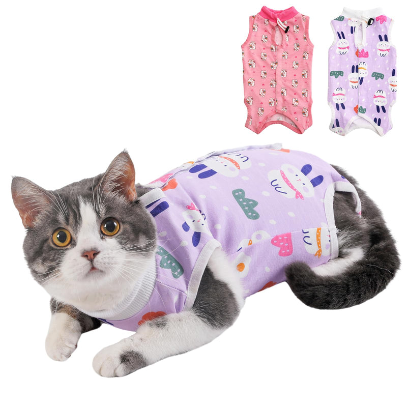 Cat Professional Recovery Suit for Abdominal Wounds and Skin Diseases, E-Collar Alternative for Cats and Dogs, After Surgey Wear Anti Licking, Recommended by Vet（Purple Mini,L Large (Pack of 2) Purple+Mini
