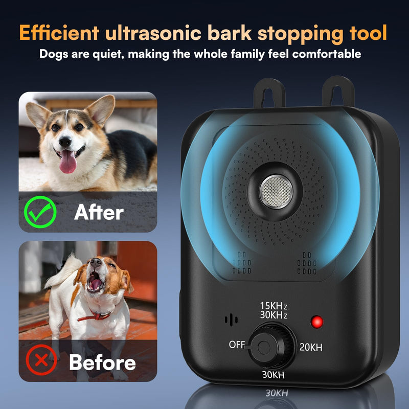 Anti Barking Device for Dogs, Auto Dog Bark Deterrent Devices with 3 Modes, Rechargeable Ultrasonic Bark Deterrent Device Bark Box, Effective Stop Barking Dog Devices for Indoor & Outdoor Use Black