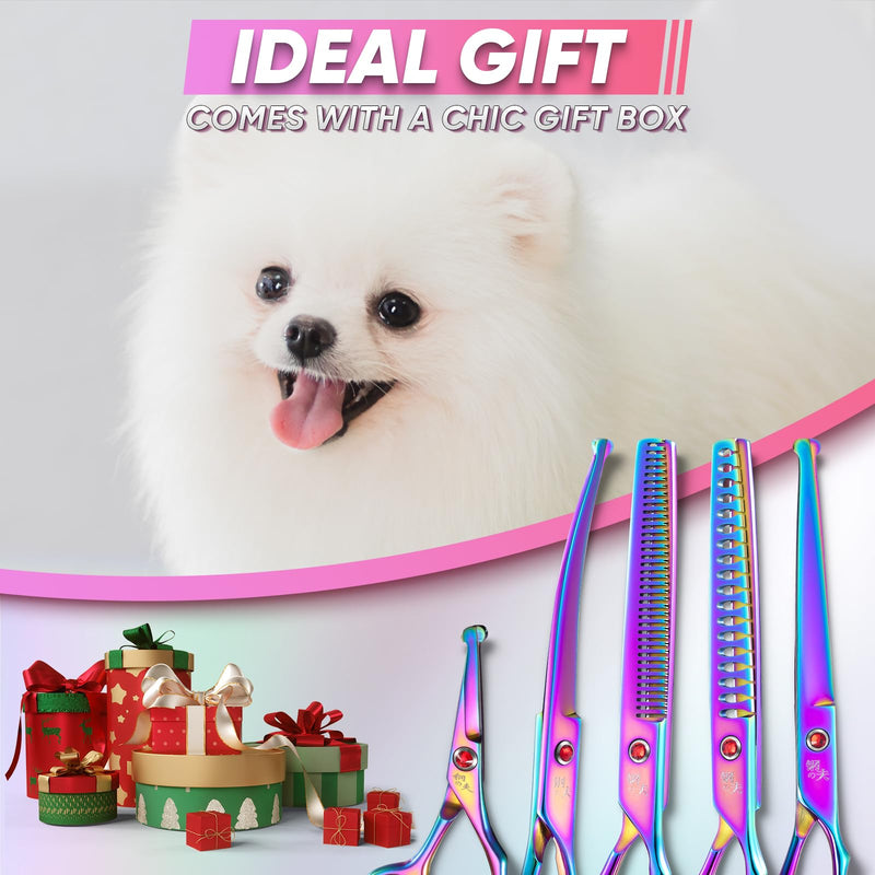7" Dog Thinning Shears for Grooming, Multicolour Texturizing Scissors for Medium and Big Pets Japanese Stainless Steel 440C Sharp and Sturdy Grooming Shears for Novice and Professional Groomers Thinning scissors - PawsPlanet Australia