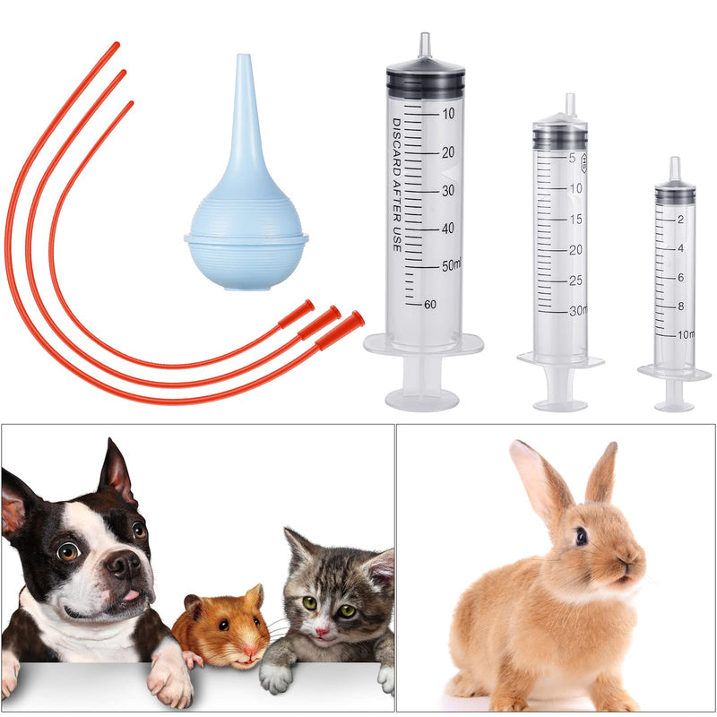 7 Pack Tube Feeding Kit for Puppies Puppy Feeding Tube Includes 3 Pack 8 FR Red Feeding Tubes, 3 Pack 10 ml 30 ml 60 ml Syringes, Bulb Syringe for Lamb Goat Puppy Whelping Kitten Measuring Watering - PawsPlanet Australia