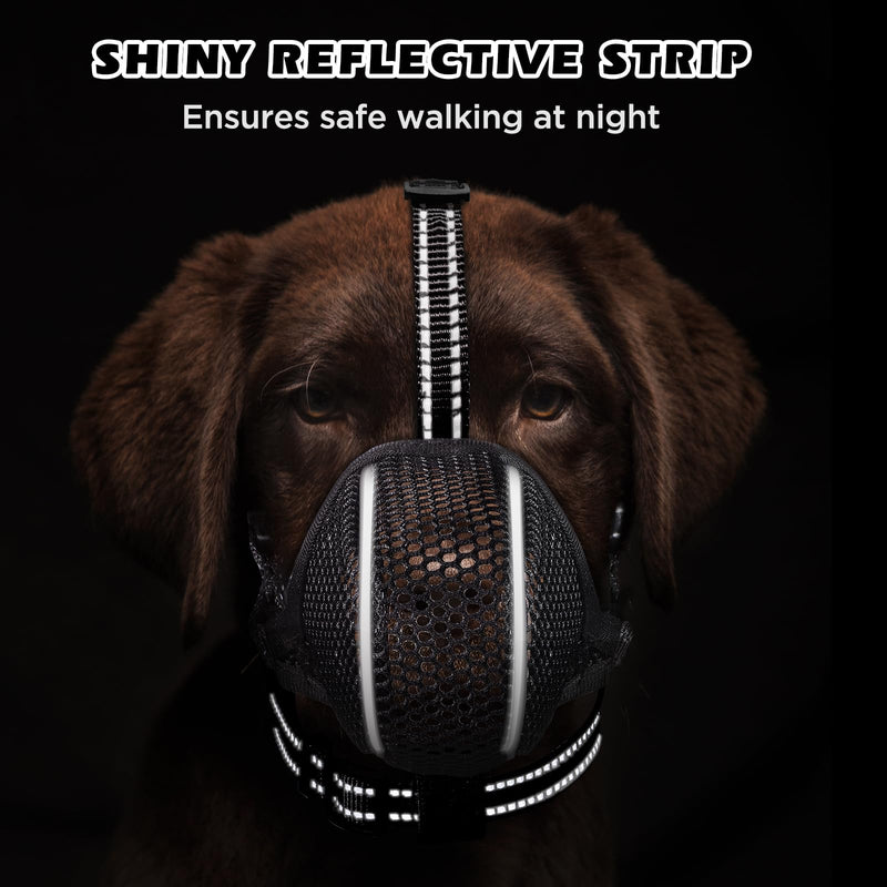 Dog Muzzle,Mesh Soft Muzzle for Small Medium Large Sized Dogs, Breathable Reflective Adjustable Puppy Muzzles with Collar for Scavenging Grooming Biting Chewing,Allows Panting and Drinking Black Mesh L - PawsPlanet Australia