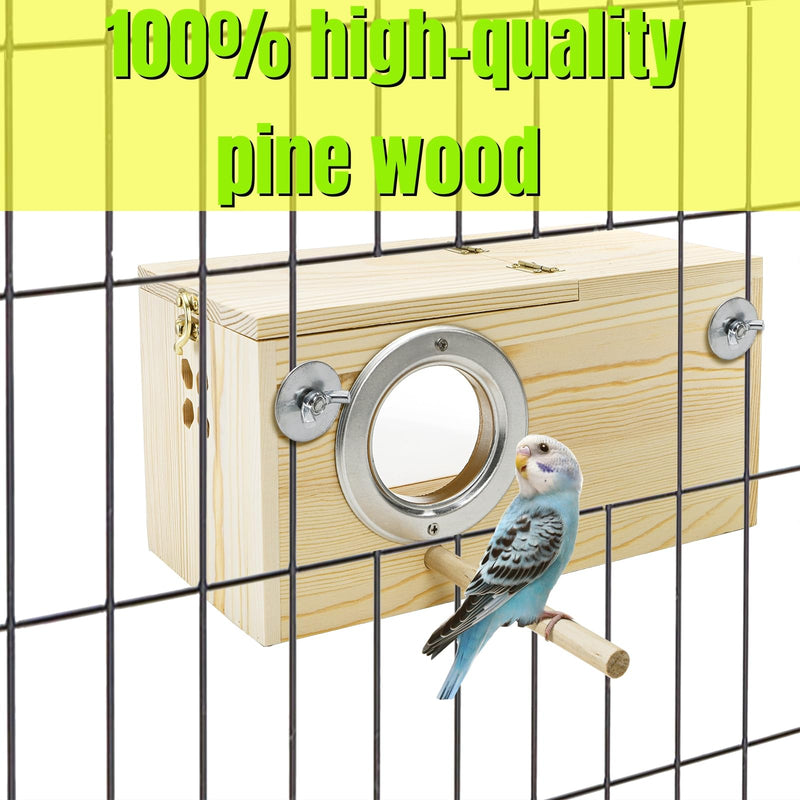 Hiceeden Visual Parakeet Nesting Box, Premium Pine Bird Nest Box with Perch, Transparent Acrylic Bird Cage House Wooden Breeding Box for Budgie, Finch, Lovebirds, Cockatiel, Parrot, 9.8×4.9×5 Inches - PawsPlanet Australia