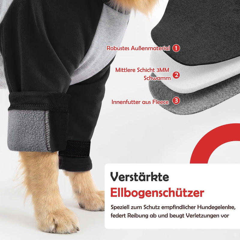 SlowTon Dog Front Leg Recovery Suit - Long Sleeve Elbow Pad with Thick Fleece Lining to Prevent Licking and Chewing, for Wound Care, Injury Protection and Post Surgery Aftercare black XXL