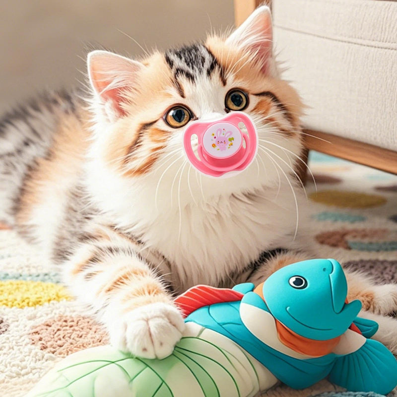 Pacifier for Kittens | Puppy Toy, 4-Piece Teat Set, Cute Silicone Chew Toy | Safe Teething System for Pets, Protective Dust Protection Set