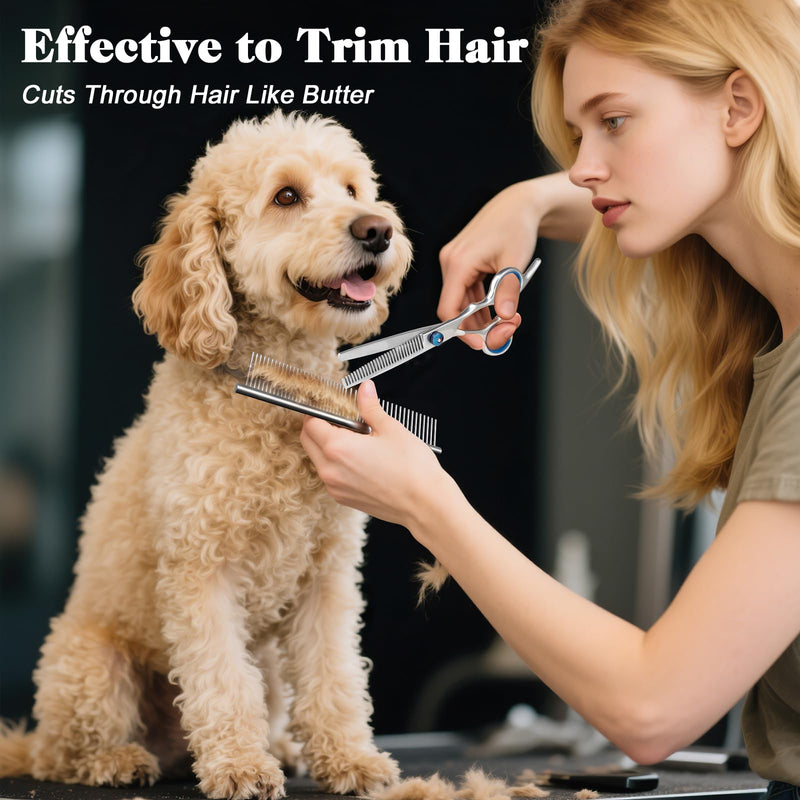 Professional 4 in 1 Dog & Cat Grooming Scissors Kit with Safety Round Tips,Sharp & Durable,Dog Shears for Grooming - Includes Straight, Curved, Thinning Scissors and Comb - Premium Pet Supplies - PawsPlanet Australia