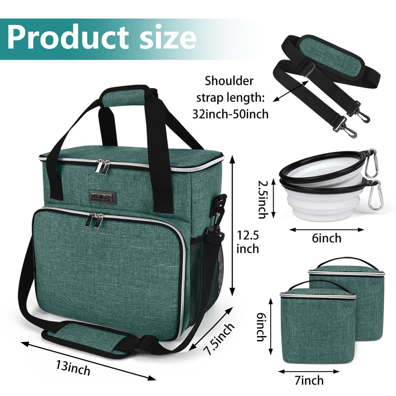 BAGLHER Pet Travel Set Airline-Approved Carrier for Small/Medium Cats & Dogs + Travel Bag with Food Containers & Silicone Bowls, Grey & Green Medium - PawsPlanet Australia